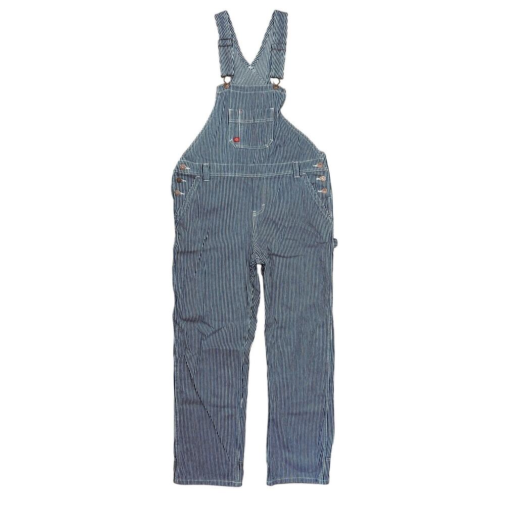 Dickies Men's Medium Overalls Blue Striped Denim 100% Cotton 31” Inseam